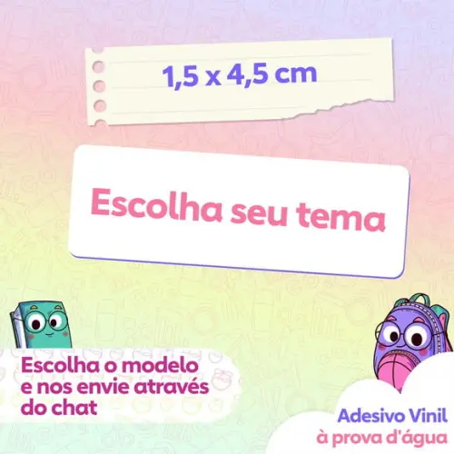 Kit Escolar Vários Temas e Tamanhos Adesivo Vinil à Prova de