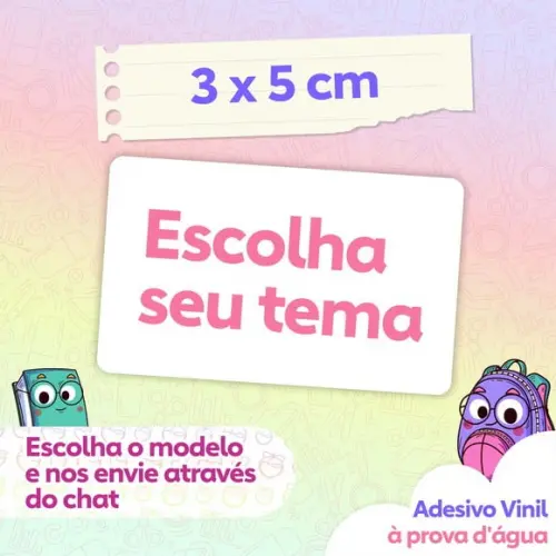 Kit Escolar Vários Temas e Tamanhos Adesivo Vinil à Prova de
