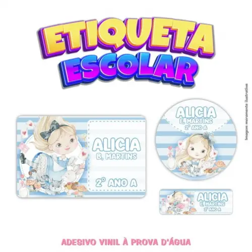 Kit Etiqueta Escolar - Alice no País da Maravilhas