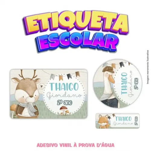 Kit Etiqueta Escolar em Vinil - Animais Vintage