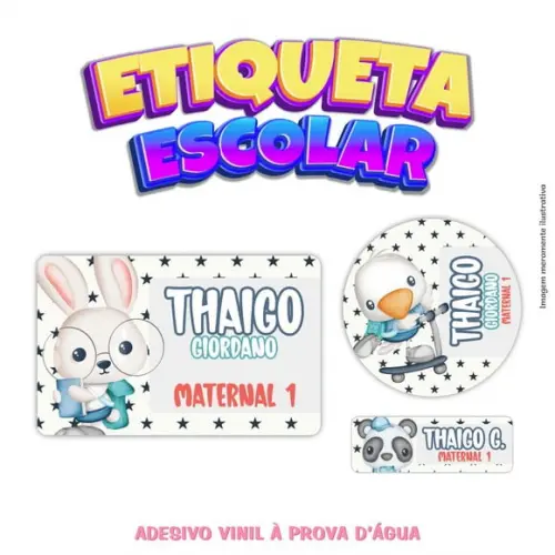 Kit Etiqueta Escolar em Vinil - Animais Menino