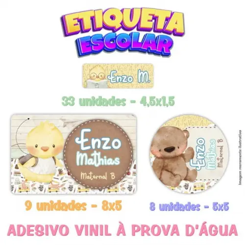 Kit Etiqueta Escolar em Vinil - Animais Baby