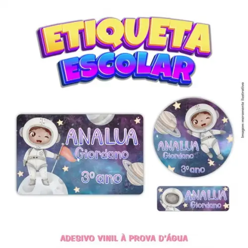 Kit Etiqueta Escolar em Vinil - Astronauta Menina Negra