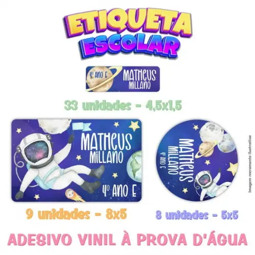 Kit Etiqueta Escolar em Vinil - Astronauta Menino