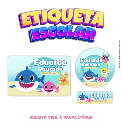 Kit Etiqueta Escolar em Vinil - Baby Shark