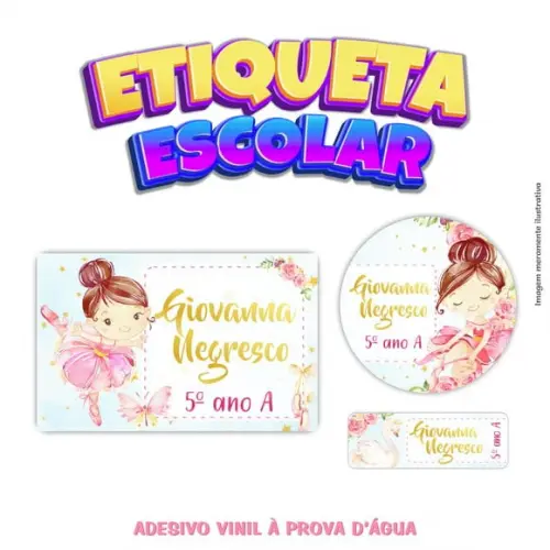 Kit Etiqueta Escolar em Vinil - Bailarina Morena