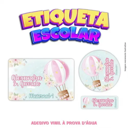 Kit Etiqueta Escolar em Vinil - Balão Rosa