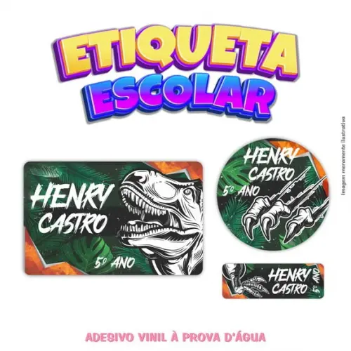 Kit Etiqueta Escolar em Vinil - Dinossauro Rex