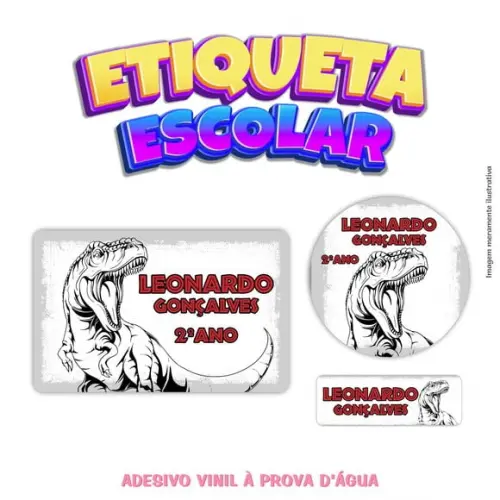 Kit Etiqueta Escolar em Vinil - Dinossauro Rex