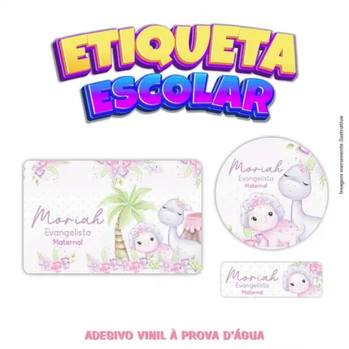 Kit Etiqueta Escolar em Vinil - Dinossauro Menina