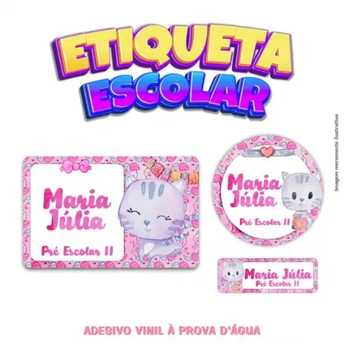 Kit Etiqueta Escolar em Vinil - Gatinho