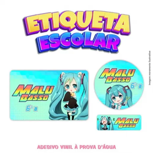 Kit Etiqueta Escolar em Vinil - Hatsune Miku