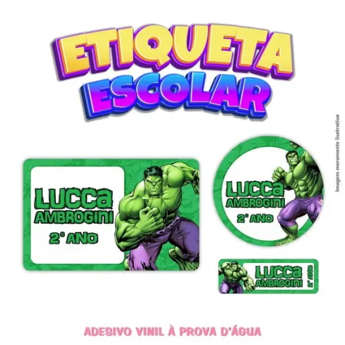 Kit Etiqueta Escolar em Vinil - Hulk