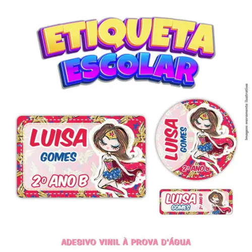Kit Etiqueta Escolar em Vinil - Mulher Maravilha