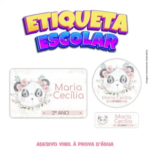 Kit Etiqueta Escolar em Vinil - Panda Floral