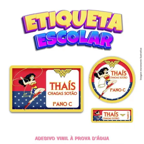 Kit Etiqueta Escolar em Vinil - Mulher Maravilha