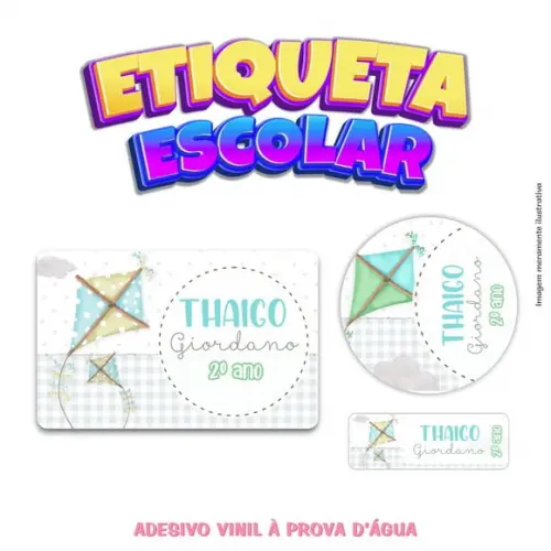 Kit Etiqueta Escolar em Vinil - Pipa - 50 Unidades