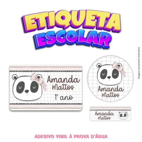 Kit Etiqueta Escolar em Vinil - Panda Menina