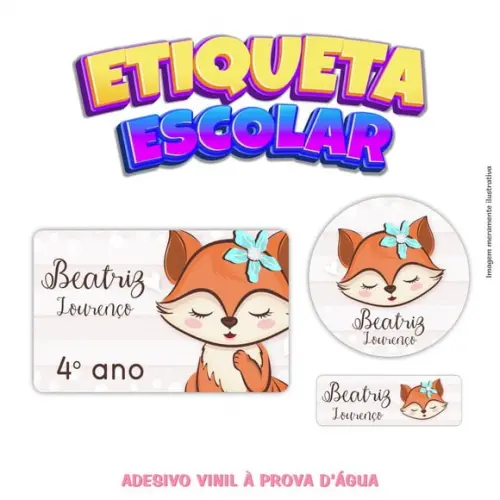 Kit Etiqueta Escolar em Vinil - Raposinha Menina