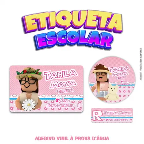 Kit Etiqueta Escolar em Vinil - Roblox Menina
