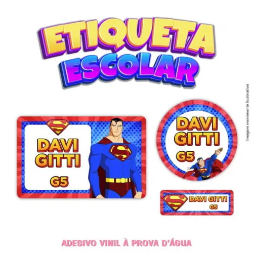 Kit Etiqueta Escolar em Vinil - Super Homem