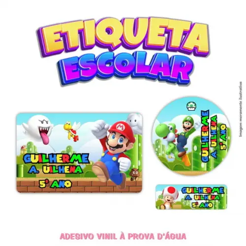 Kit Etiqueta Escolar em Vinil - Super Mario