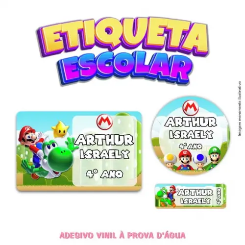 Kit Etiqueta Escolar em Vinil - Super Mario Bros