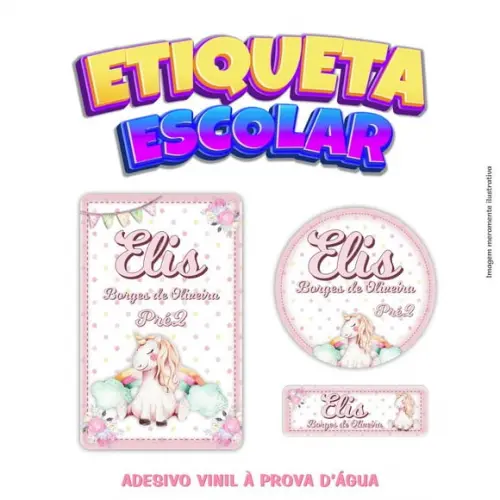 Kit Etiqueta Escolar em Vinil - Unicórnio