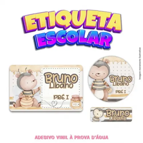 Kit Etiqueta Escolar em Vinil - Ursinho Abelha