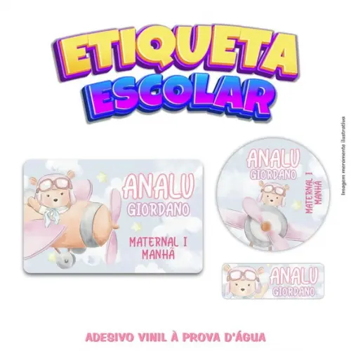 Kit Etiqueta Escolar em Vinil - Ursinha Aviador