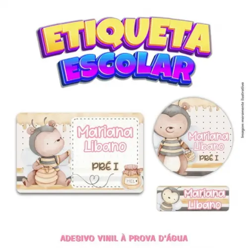 Kit Etiqueta Escolar em Vinil - Ursinho Abelha Menina