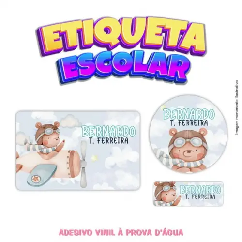 Kit Etiqueta Escolar em Vinil - Ursinho Aviador