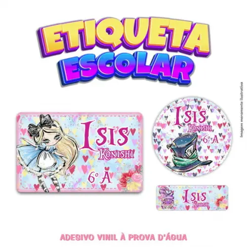 Kit Etiqueta Escolar em Vinil Alice no País das Maravilhas 2