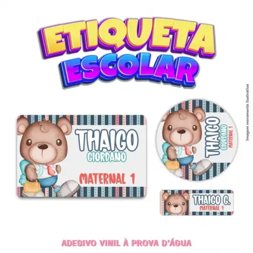 Kit Etiqueta Escolar em Vinil - Ursinho Menino