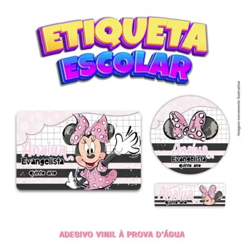 Kit Etiqueta Escolar em Vinil Minnie Rosa 2