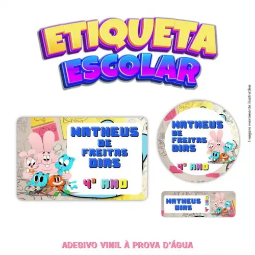 Kit Etiqueta Escolar em Vinil Gumball