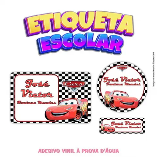 Kit Etiqueta Escolar em Vinil Carros