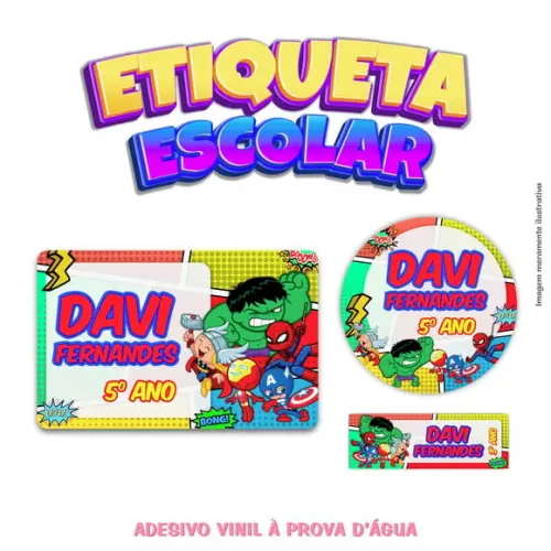 Kit Etiqueta Escolar em Vinil- Vingadores - Heróis Cute