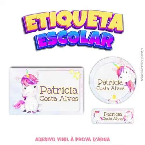 Kit Etiqueta Escolar em Vinil- Unicórnio