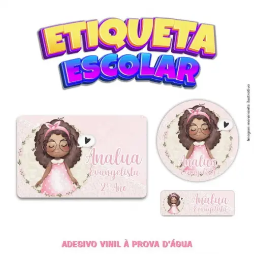 Kit Etiqueta Escolar Vinil - Menininha Negra