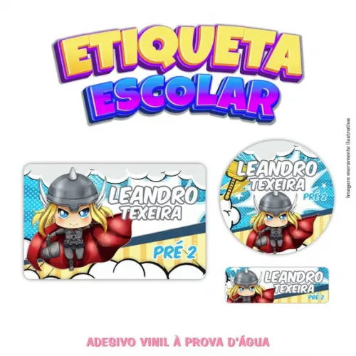 Kit Etiqueta Escolar em Vinil- Vingadores - Thor