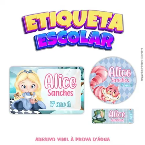 Kit Etiqueta Escolar Vinil - Alice no País das Maravilhas