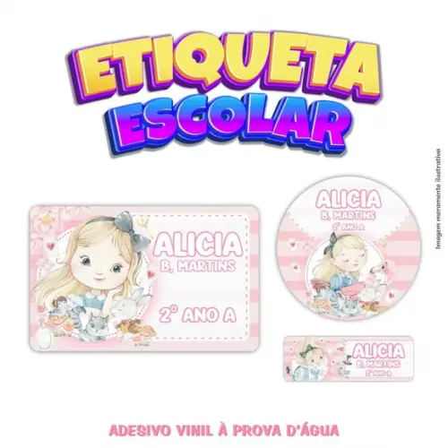 Kit Etiqueta Escolar Vinil - Alice no País das Maravilhas