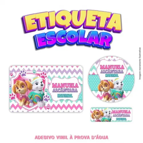 Kit Etiqueta Escolar Vinil - Skye e Everest Patrulha Canina