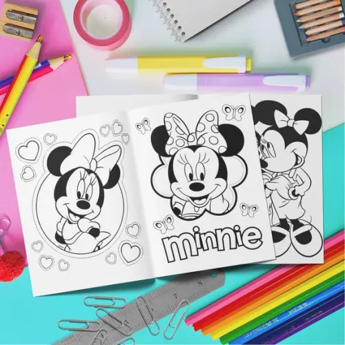 Kit Livrinho Colorir + Cartela Adesiva - Minnie Vermelha