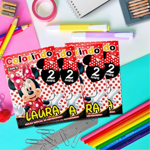 Kit Livrinho Colorir + Cartela Adesiva - Minnie Vermelha