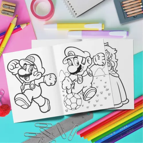 Kit Livrinho Colorir + Cartela Adesiva - Super Mario Bros