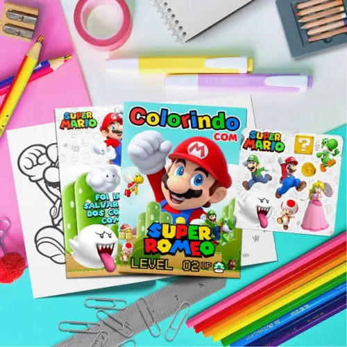 Kit Livrinho Colorir + Cartela Adesiva - Super Mario Bros