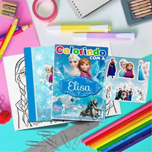Kit Livrinho Colorir + Cartela Adesiva Frozen