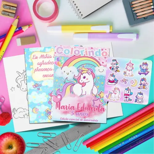 Kit Livro de Colorir + Cartela Adesiva - Unicórnio